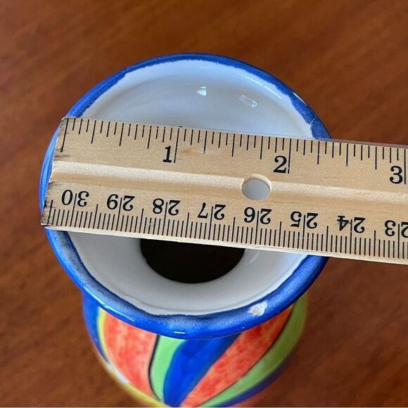 Vintage Bellini PIU Made in Italy Rooster Ceramic Vase Yellow Orange Blue Green - Picture 11 of 11